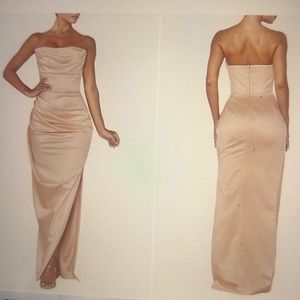 Adrienne Satin Strapless Gown HOUSE OF CB, blush, size medium